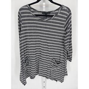 French Laundry Women's Long Sleeve Round Neck Striped Gray Top Size 1X